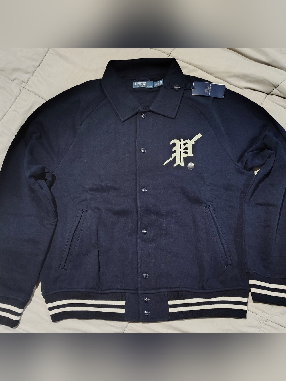 Polo Ralph Lauren Varsity Jacket Navy P Logo NWT Large